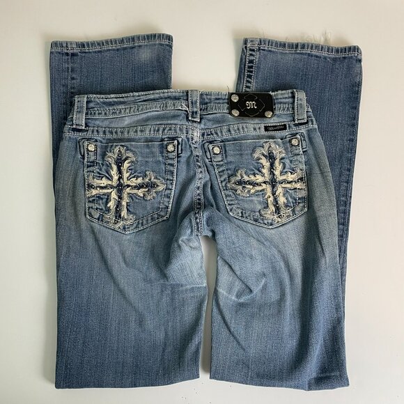 Miss Me Jeans Women’s 30 Bootcut JP5519B Cross Embroidered Flap Pockets Medium W - Picture 11 of 14